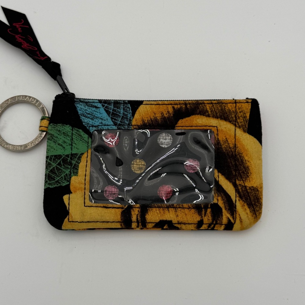 Vera Bradley Zip ID Card Holder Coin‎ Pouch Keychain Rose Floral Pattern EUC